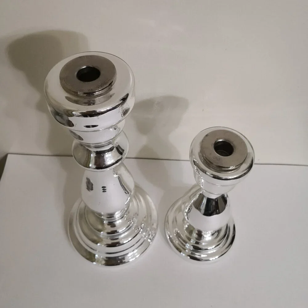 Pottery Barn Antique Mercury Glass Candle‎ Stick Holders Set of 2